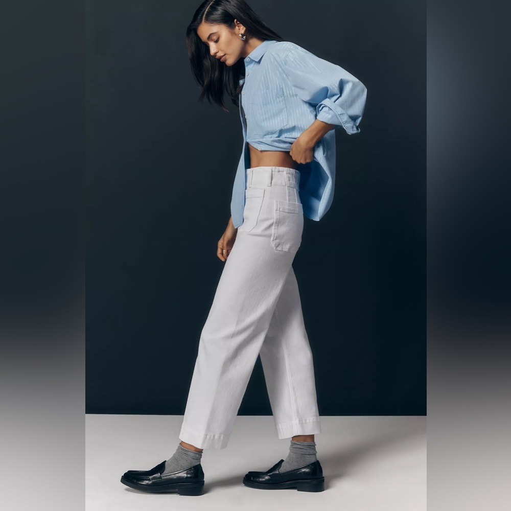 Anthropologie Maeve The Colette Crop Wide-Leg High Rise Jeans in White size 30 - Picture 11 of 14